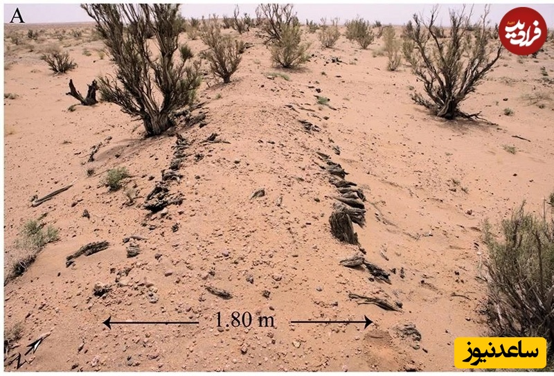 بقایای قسمتی از دیوار که در زیر شن‌های صحرای گوبی قابل مشاهده است
