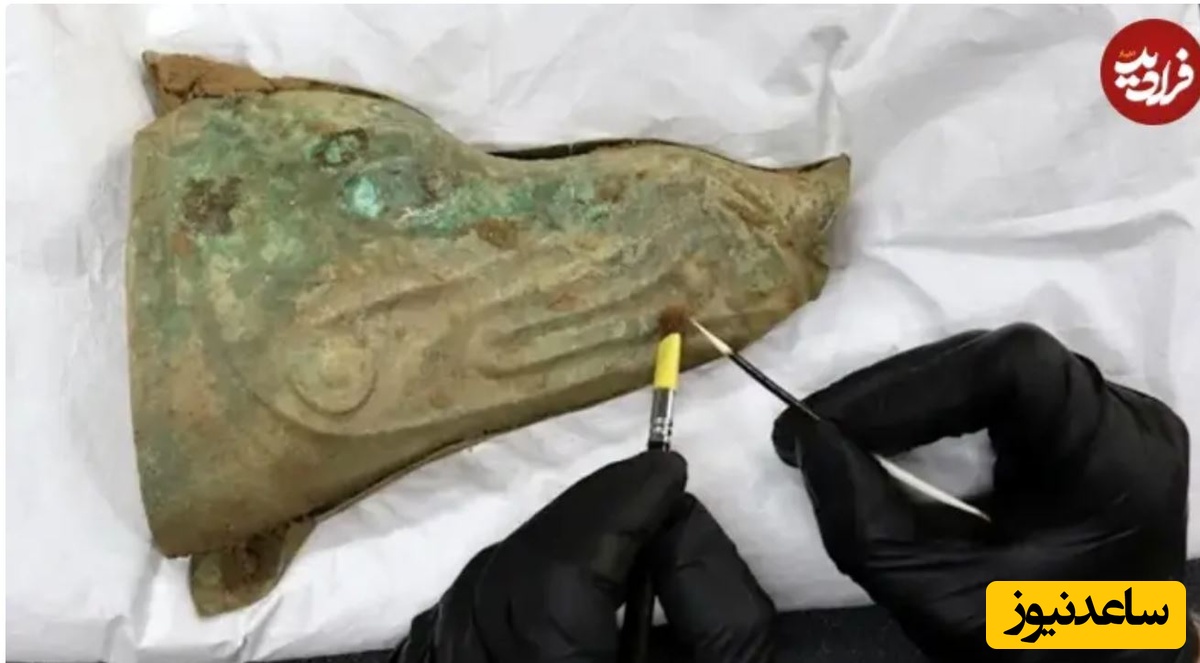 بخشی از یک نشان نظامیِ برنزی با شکل سر گراز هم توسط کاوشگران پیدا شد