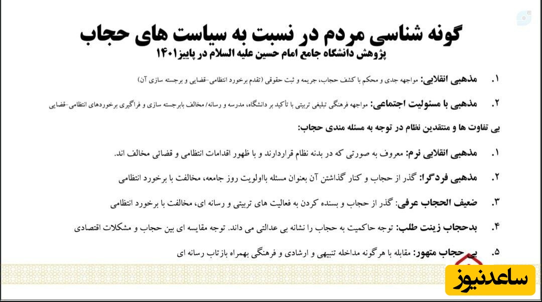 دسته‌بندی عجیب بدحجاب‌ها در یک پژوهش دانشگاهی؛ از «بدحجاب زینت‌طلب» تا « بی‌حجاب معاند» + تصویر