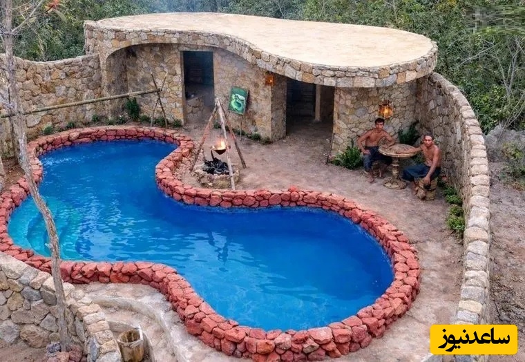 معماری خلاقانه/ روند ساخت یک ویلای استخردار با چوب و سنگ در جنگل های کامبوج+ ویدئو