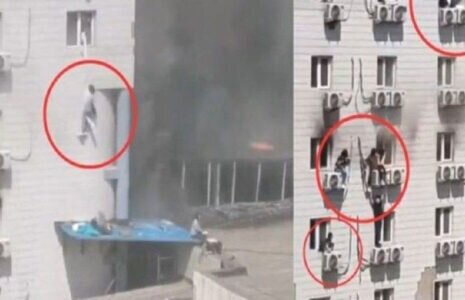 آتش سوزی مهیب در بیمارستان/ لحظه دلخراش آویزان شدن بیماران گرفتار از پنجره‌+ فیلم