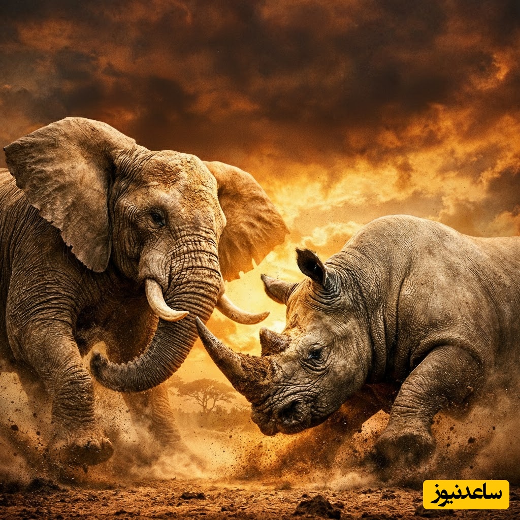 ویدئوی حیات وحش روز؛ این ماجرای راز بقا: فیل یا کرگدن؟ تماشای لحظه بی‌رحمانه شاخ‌وشانه کشیدن دو غول حیات‌وحش برای یکدیگر!