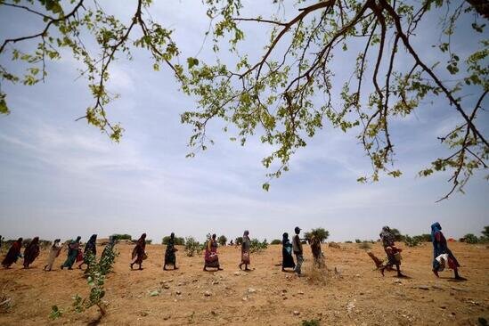 آوارگان جنگ داخلی سودان در صف دریافت غذا از سوی برنامه غذای سازمان ملل در مرز سودان و چاد/ رویترز