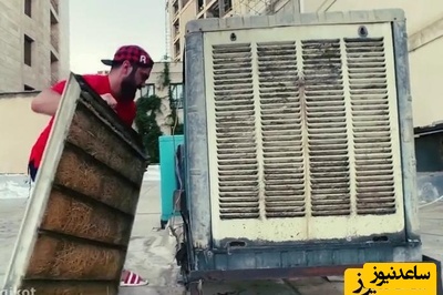 خلاقیت خنده دار جوان ایرانی برای هدایت باد کولر در گرمای اواخر شهریور با نصب سفره یکبار مصرف روی دریچه کولر/ هنر نزد ایرانیان است و بس+فیلم