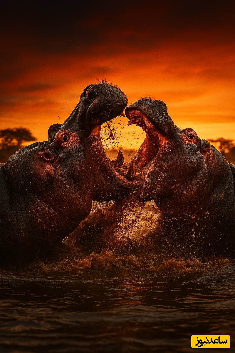 (ویدئو) اسب آبی، غول خوش‌ظاهر اما قاتل بی‌رحم حیات وحش آفریقا / صحنه وحشتناک نبرد خونین دو اسب آبی نر! (18+)