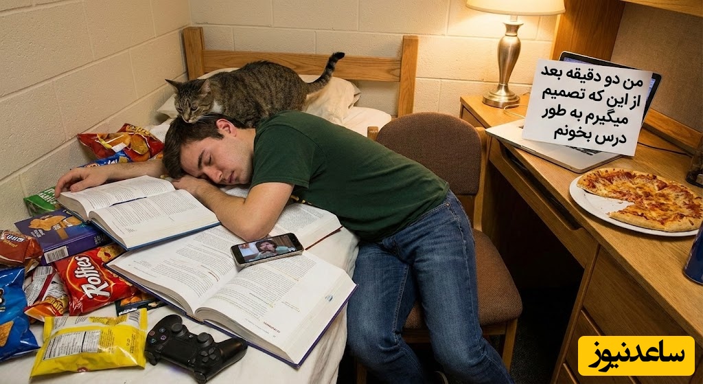 طنز دانشجویی روز، ویدئوی لو رفته از اتاق یک دانشجو 2 دقیقه بعد از شروع مطالعه!😂