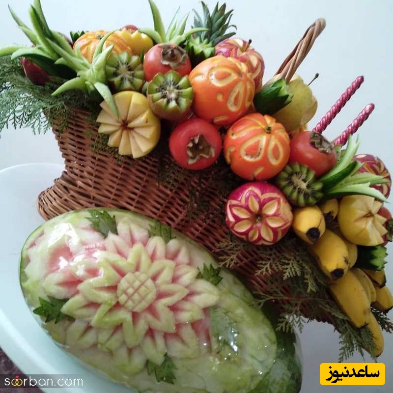 ابتکار بانمک خواهرشوهر محترم در تزئین هندوانه به شکلهای میمون و نوزاد برای یلدابرون برادرش+ عکس/ هنرمند شمایی و السلام😍