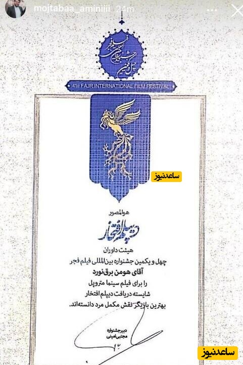 دیپلم افتخار هومن برق‌نورد