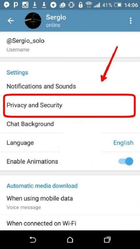 پوستر قسمت PRIVACY AND SECURITY تلگرام