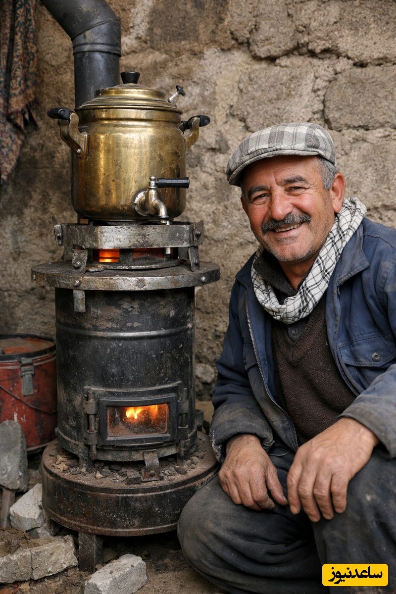 فیلم/ خلاقیت خنده دار اوستا بنای سنندجی برای نصب سماور روی لوله بخاری نفتی در سرمای 4 درجه با یه تیر دو نشون زد/ این مغز جاش تو کله نیست باید گذاشت روی طاقچه😂