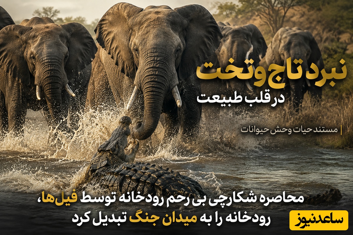 نبرد تاج‌وتخت در قلب طبیعت؛ مستند حیات وحش حیوانات/ محاصره شکارچی بی‌رحم رودخانه توسط فیل ها، رودخانه‌ را به میدان جنگ تبدیل کرد