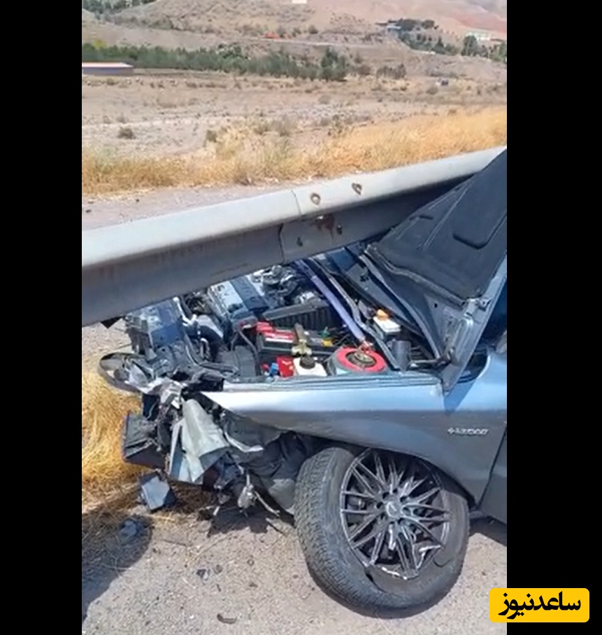 ببینید| تصادف حشتناک خودرو دنا در قزوین/ فقط ببین چه بلایی سر ماشین اومد