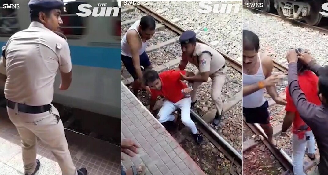 (ویدئو) نجات معجزه‌آسای مرد جوانی که زیر قطار درحال حرکت افتاد
