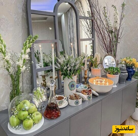  تزیین سفره هفت سین نوروز روی میز کنسول 