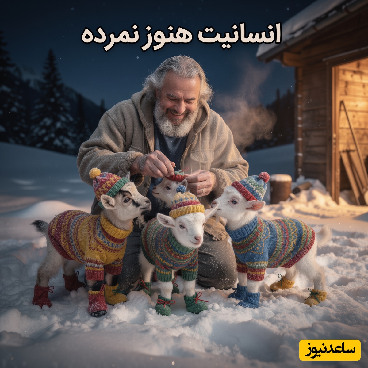 خلاقیت خنده دار چوپان برای حفظ بزغاله ها از سرمای منفی 30 درجه با لباس بافتنی نشان داد انسان بودن کار سختی نیست+ویدئو/ باریکلا به این ذهن خلاق😂