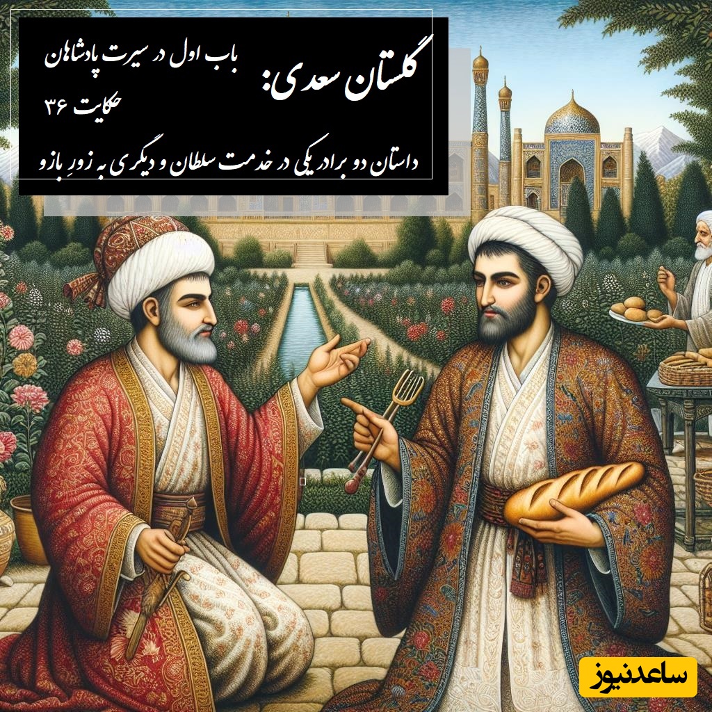 پندهای گلستان سعدی / باب اول در سیرت پادشاهان حکایت شماره 36: داستان دو برادر یکی در خدمت سلطان و دیگری به زورِ بازو + فایل صوتی و نسخه‌های قدیمی