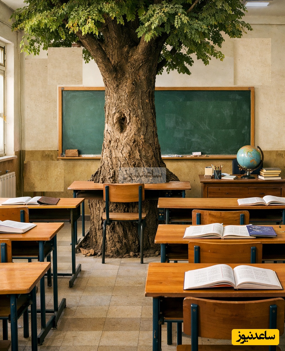 خلاقیت مدیر مدرسه علوی در تبریز برای حفظ و نگهداری از درخت 50 ساله در کلاس درس رکورد گینس را ثبت کرد/ تعطیلی مدارس برای این شاگرد درسخوان هیچ معنایی ندارد+عکس