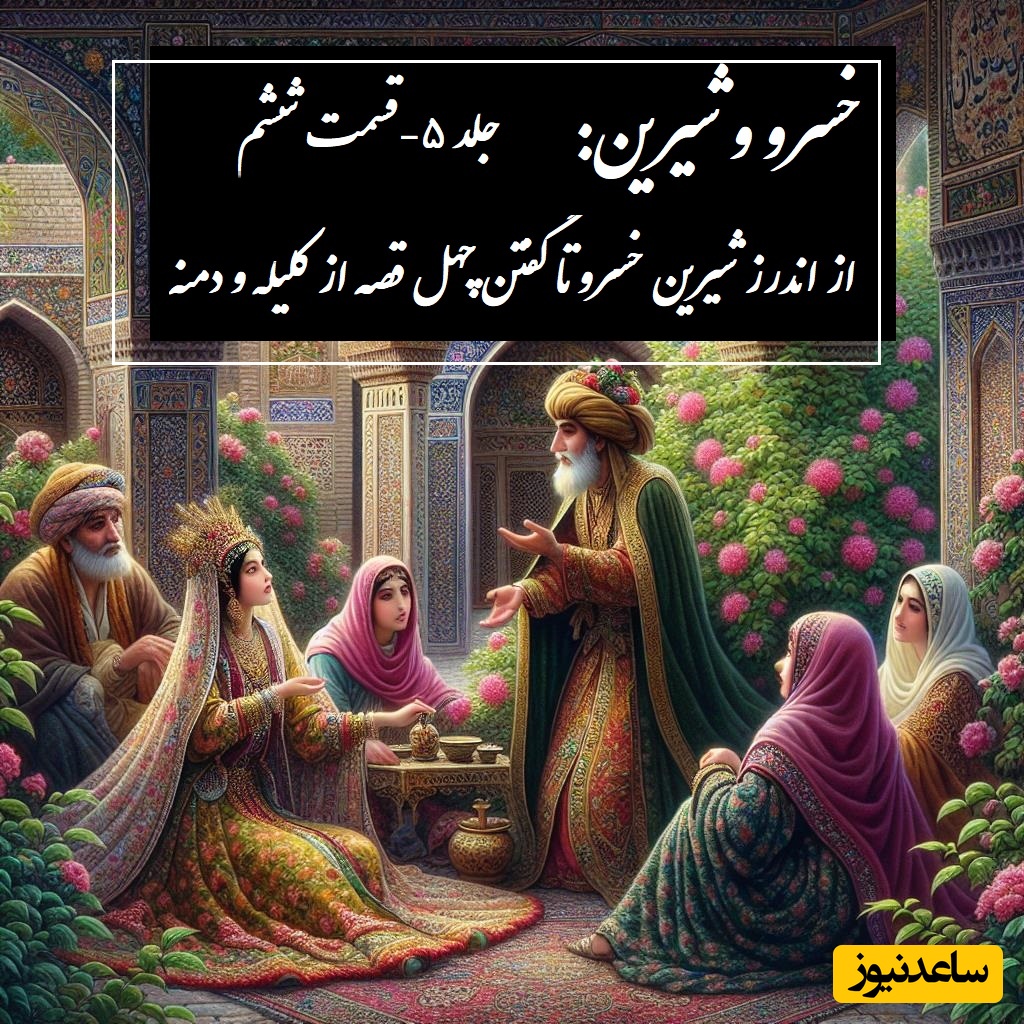 داستان عاشقانه خسرو و شیرین: از اندرز شیرین خسرو تا گفتن چهل قصه از کلیله و دمنه / (جلد 5-قسمت ششم) اثر نظامی گنجه‌ای + فایل صوتی