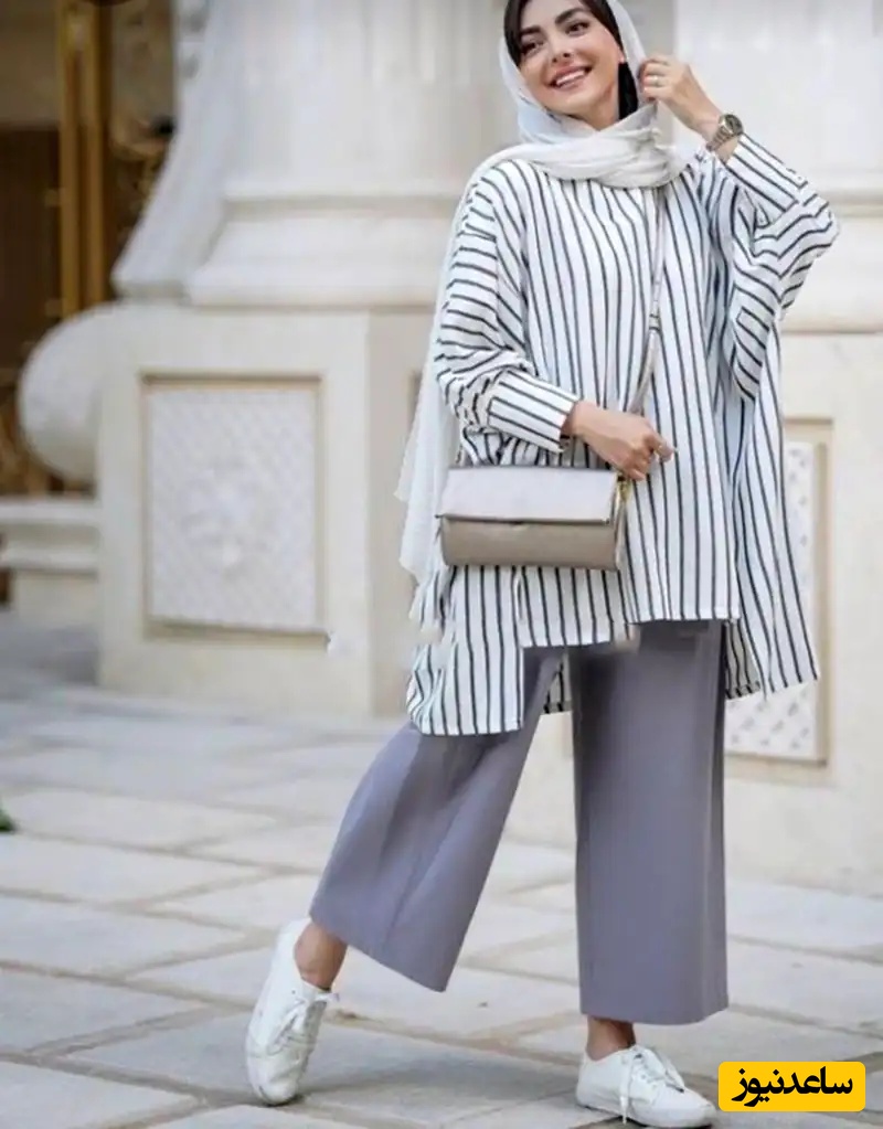 مانتو راه‌راه نخی با خطوط عمودی ظریف