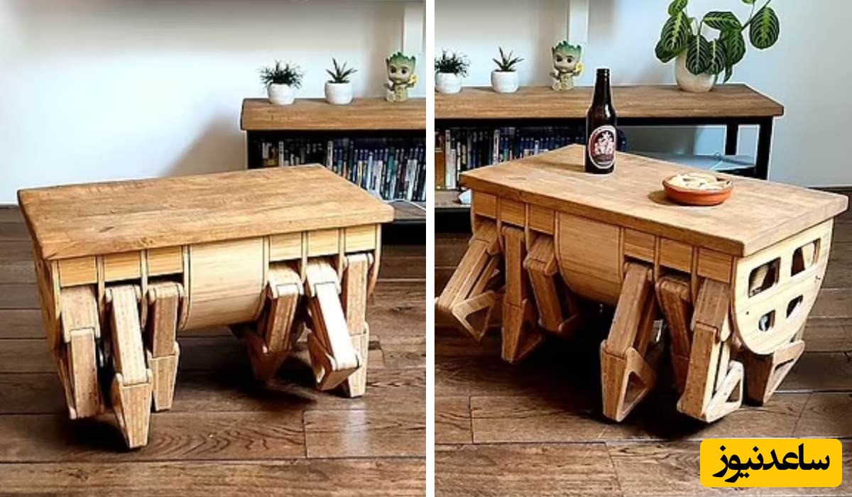 میز چوبی عجیب و غریبی که با پاهای خود راه میرود!؛ به حق چیزهای ندیده و نشنیده😳+ویدئو