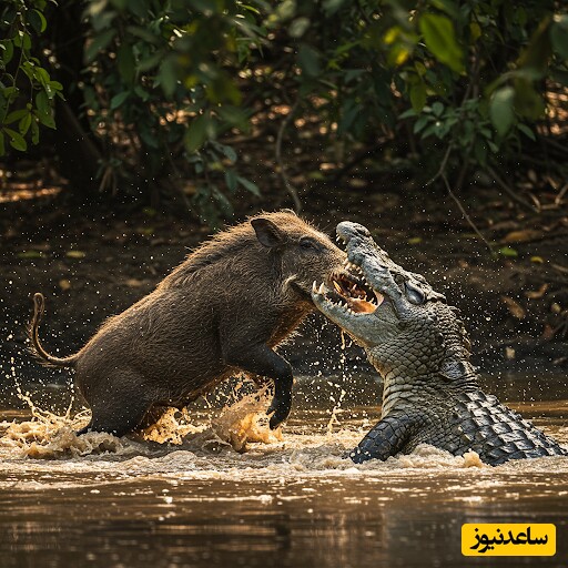مستند حیات‌وحش حیوانات؛ شکارچی در مقابل شکار؛ آیا خوک می‌تواند از تمساح فرار کند؟ + ویدیو