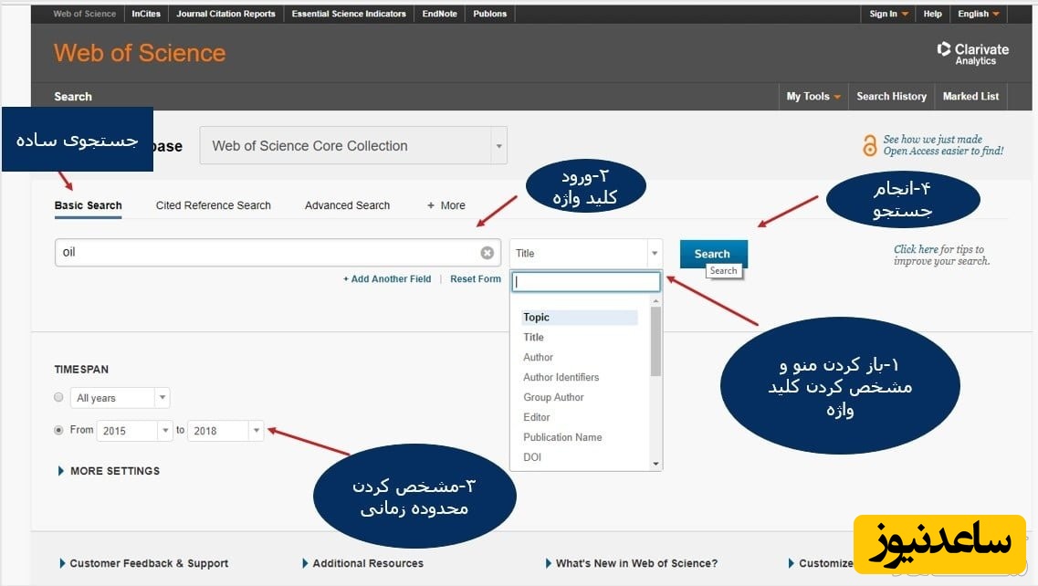 جستجوی ساده وب آو ساینس