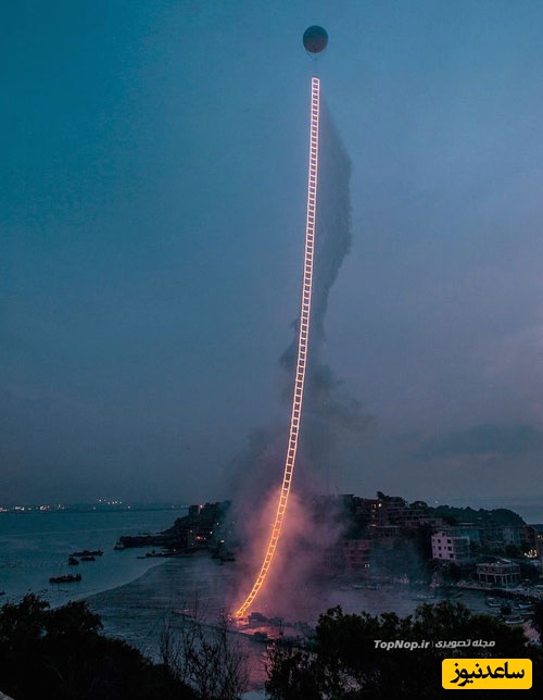 معجزه خلاقیت یک هنرمند چینی برای اختراع «نردبان آتشین» زمین و آسمان را به هم دوخت! شبی که آسمان آتش گرفت+فیلم