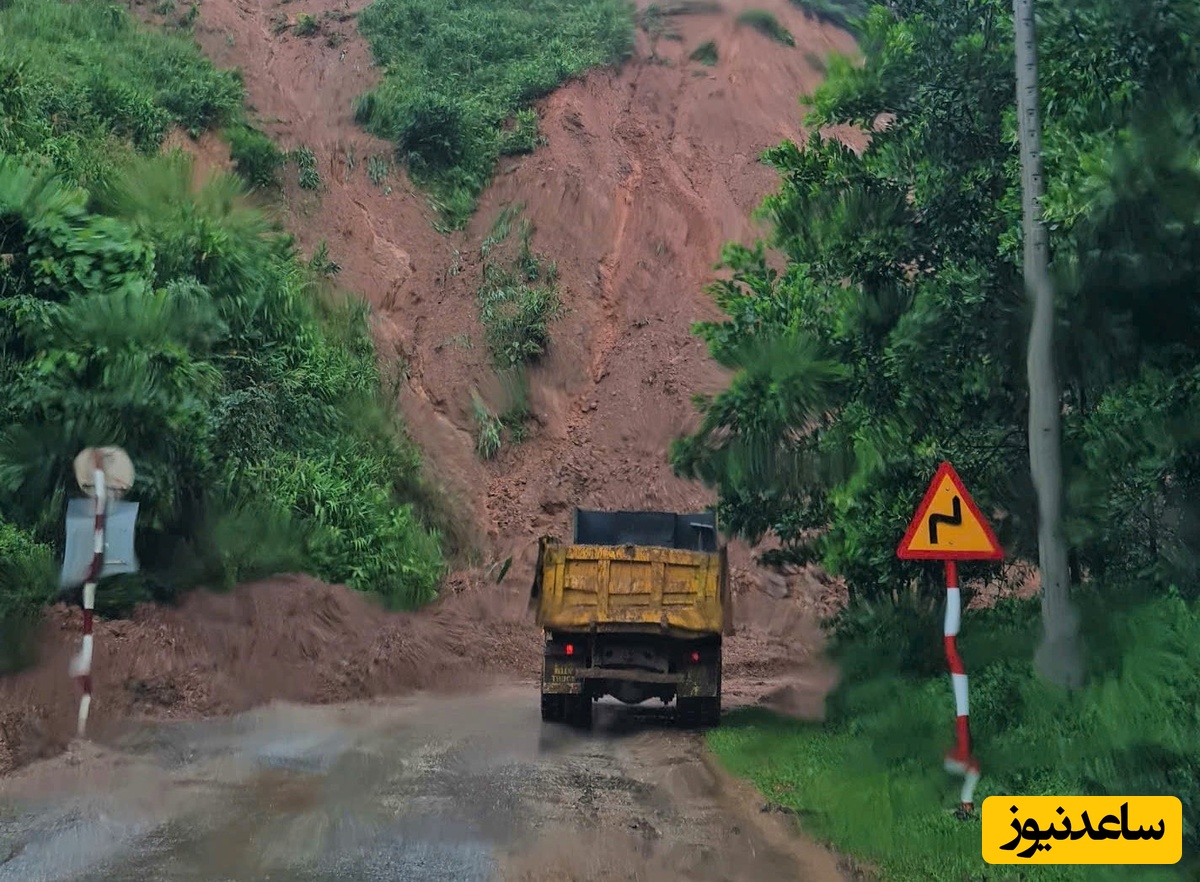 لحظه مرگبار رانش زمین در یک جاده کوهستانی و دفن شدن ماشین + فیلم