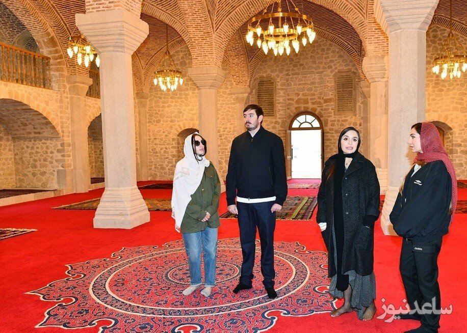 حجاب همسر و دختران علی‌اف در افتتاح مسجد تاریخی شوشا