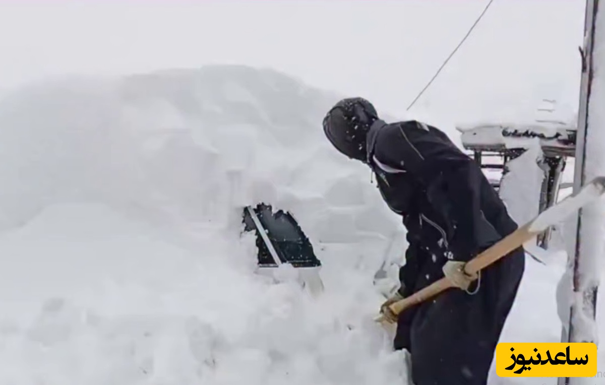 ببینید؛ دفن شدن کامل خودروها در بانه زیر برف سنگین