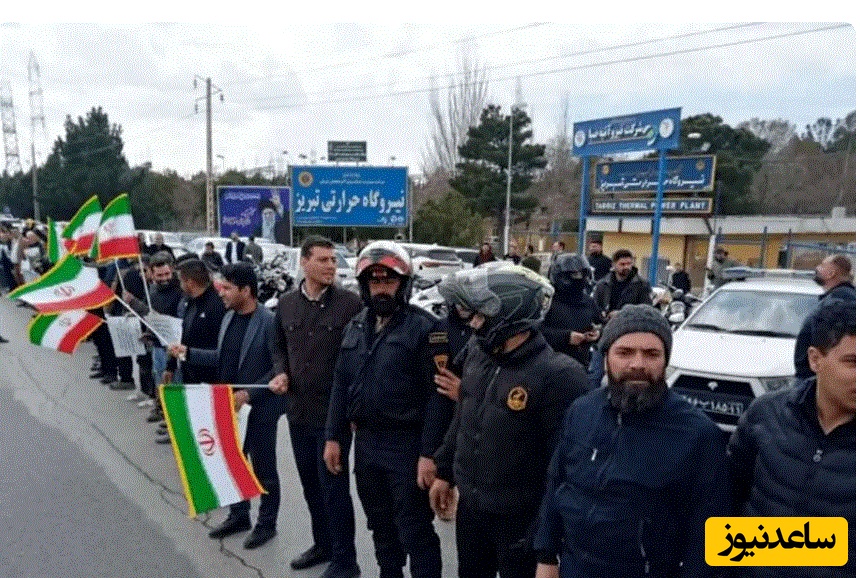 تشکیل زنجیره انسانی مردم تبریز مقابل نیروگاه حرارتی