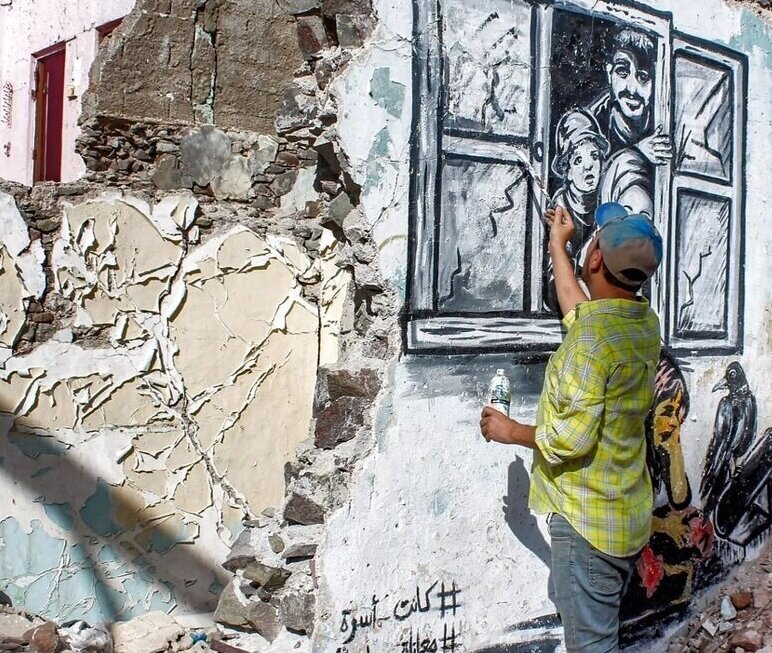 (ویدئو) هنرمند خیابانی جنگ یمن را روی دیوارها خلق کرد