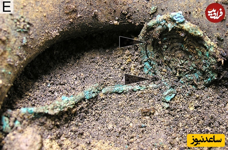 مهره‌های سوسکی گردنبند در گوشه‌ای از یک ظرف یافت شده در مقبره دیده می‌شوند 