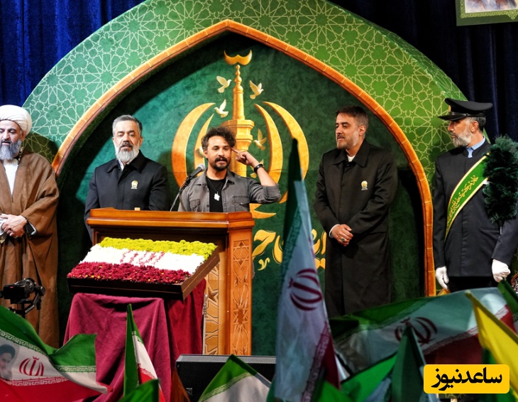 شکار لحظه های؛ بوسه غیرمنتظره راغب بر شانه محمود کریمی در مراسم بزرگداشت امامزاده صالح میدان تجریش با حضور الهام چرخنده و پویانفر+عکس