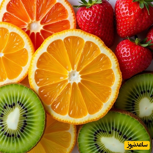 میوه ی پرتقال- توت فرنگی -کیوی و گریپ فروت