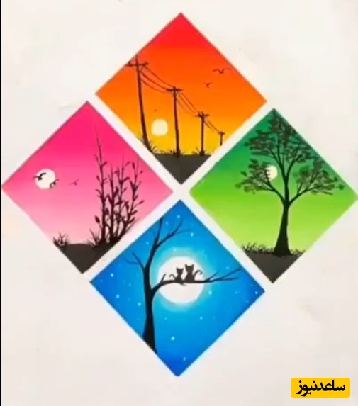 خلاقیت تحسین برانگیز هنرمند خوش ذوق برای نقاشی 4 فصل با سرعت برق و باد+ ویدئو