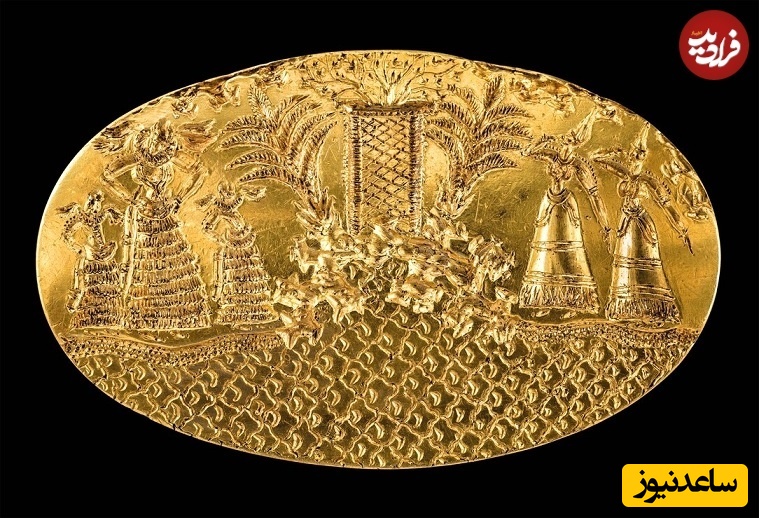 یک پلاک حکاکیشدۀ طلا که با دقت و ظرافتی خارقالعاده ساخته شده