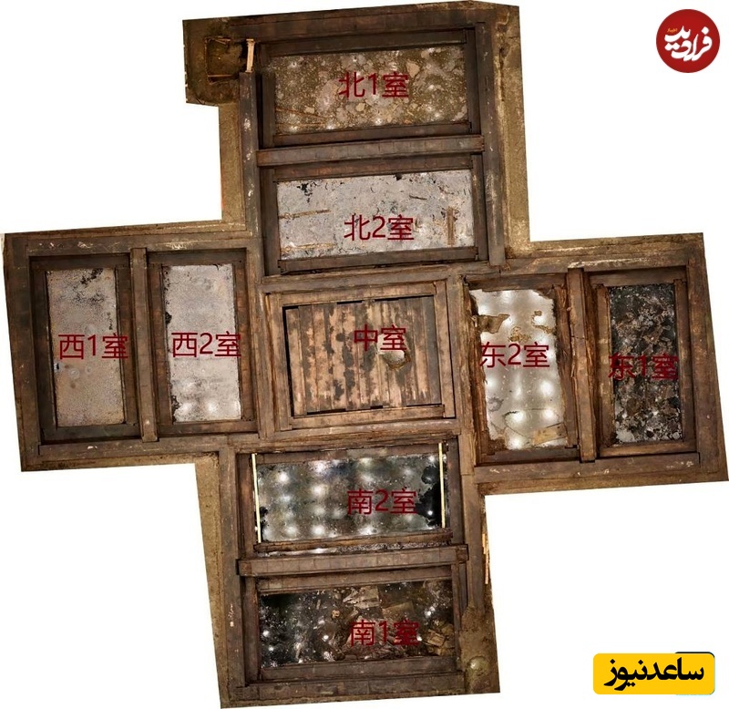 نمای کلی بخشی از مقبره که به اتاق‌های گوناگون تقسیم شده است 