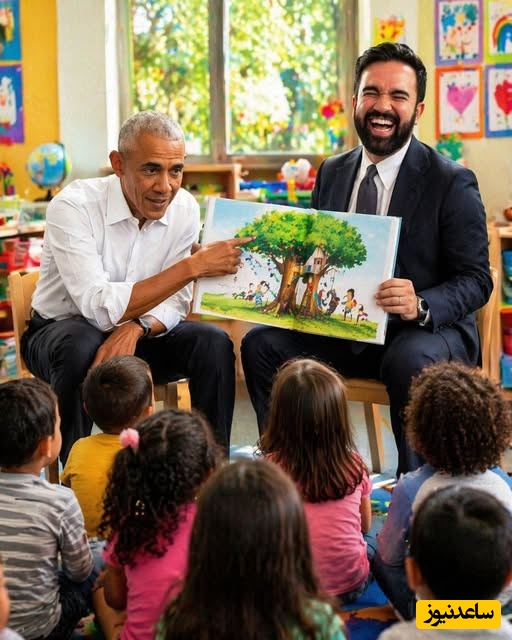 زنده شدن کودک درون ممدانی و اوباما در یکی از مهدکودک‌های آمریکا و بازی با بچه‌ها+عکس