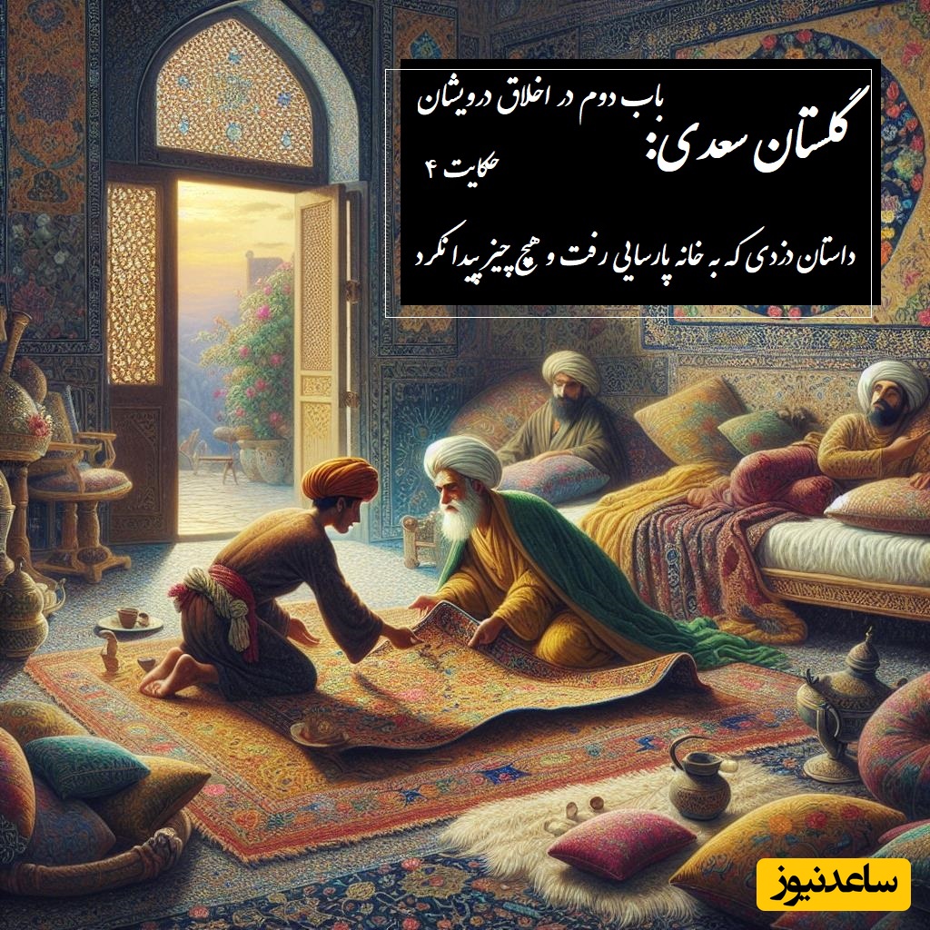 پندهای گلستان سعدی: داستان دزدی که به خانه پارسایی رفت و هیچ چیز پیدا نکرد / باب دوم در اخلاق درویشان حکایت شماره 4 + فایل صوتی و نسخه‌های قدیمی