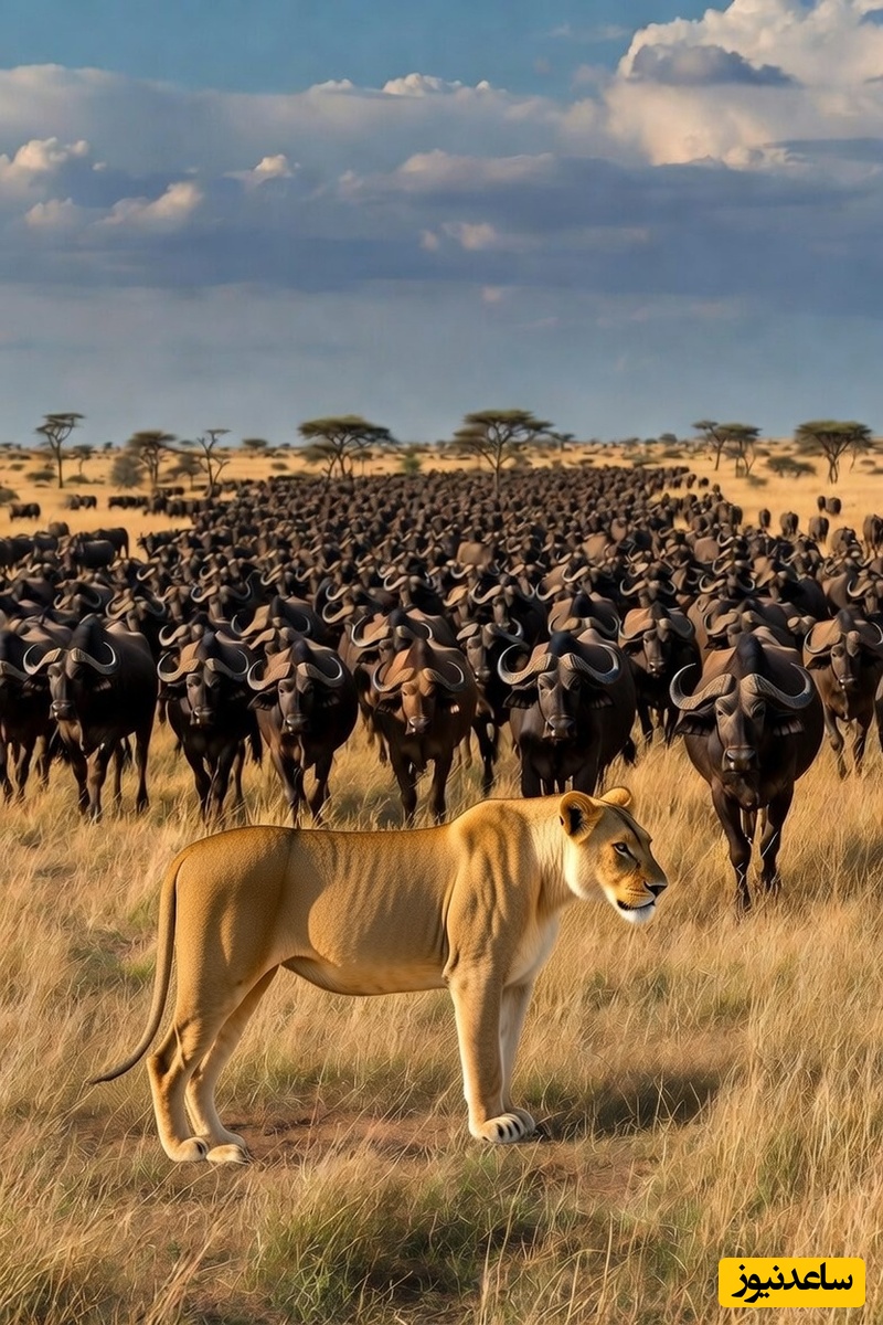 شیر ماده قدرتمند در برابر گله 2000 تایی بوفالوها! (ویدئو)