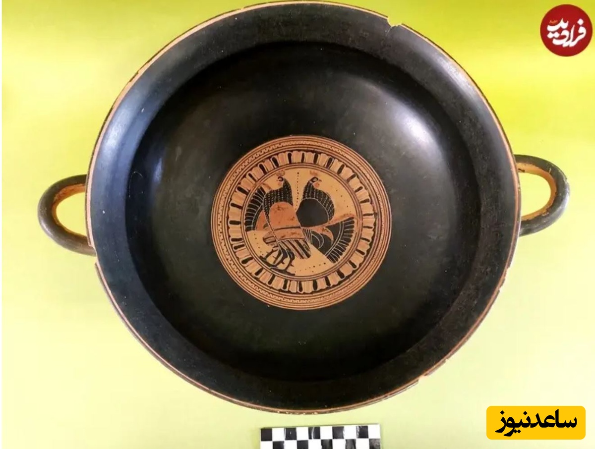 نمونه‌ای از سفال‌ها با نقش خروس که در کاوش این محوطۀ باستانی به دست آمد