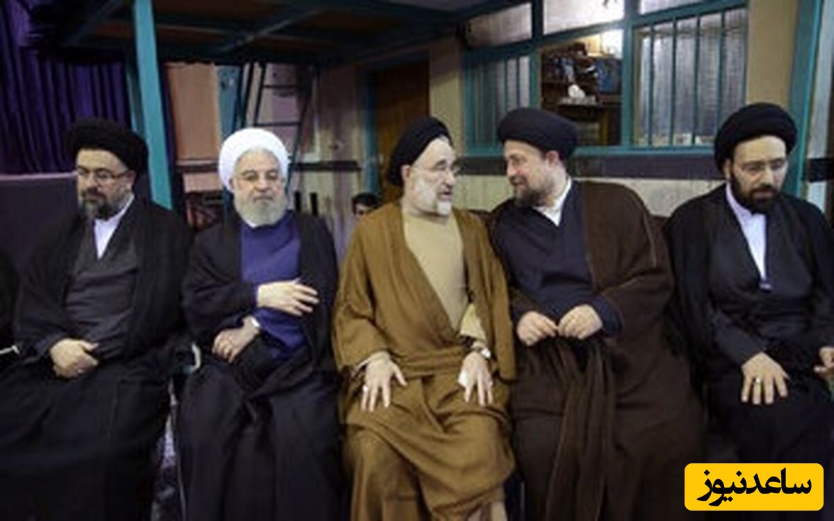 چاق سلامتی سیدحسن خمینی، خاتمی و حسن روحانی در یک مراسم ختم