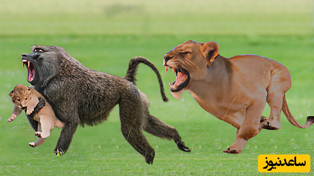 (ویدیو) بابون جسور و شیرهای وحشی/ نبردی در طبیعت که نفس‌ها را در سینه حبس می‌کند!