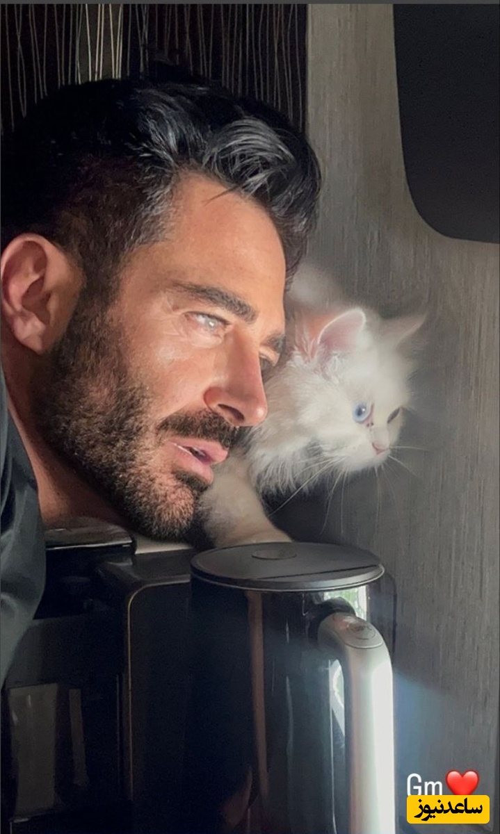(عکس) شباهت عجیب رنگ چشم محمدرضا گلزار و گربه اش / لاکچری بازی آقای سوپراستار کم بود ست کردن رنگ چشم هم اضافه شد!