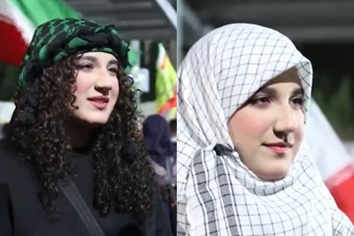 اشک‌های دختر ایرانی و طلب حلالیتش از رهبر شهید انقلاب در تجمعات شبانه؛ در نهایت چفیه‌ای که نماد مقاومته رو بر سر کرد و محجبه شد!+فیلم