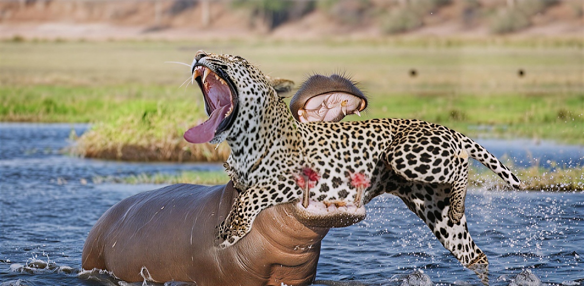 (ویدیو) جسارت و رویارویی وحشیانه توله‌پلنگ‌ها با اسب آبی/ لحظاتی پرتنش و هیجان‌انگیز!