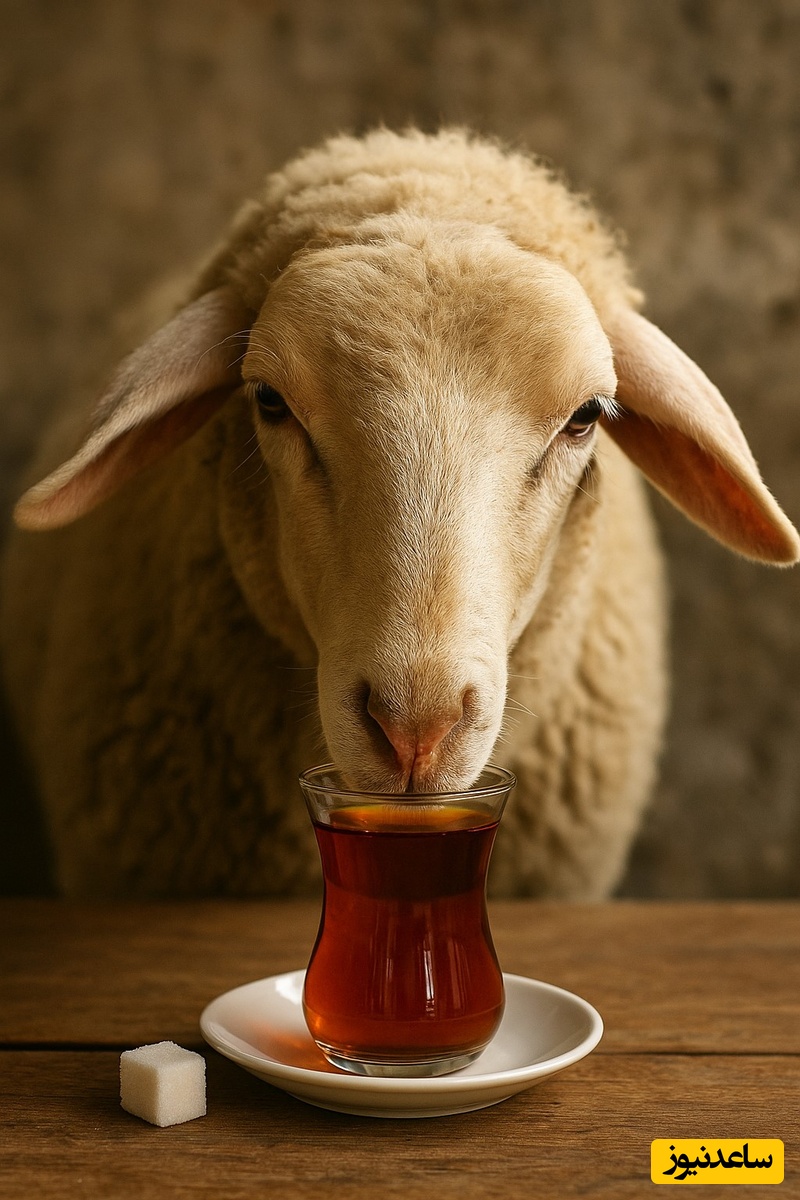 آدم چایی خور دیده بودیم ولی گوسفندشو نه!/ میگه  تو این گرما روزی باید 4 تا چایی با قند بخوره، نخوره سر درد میگیره😂