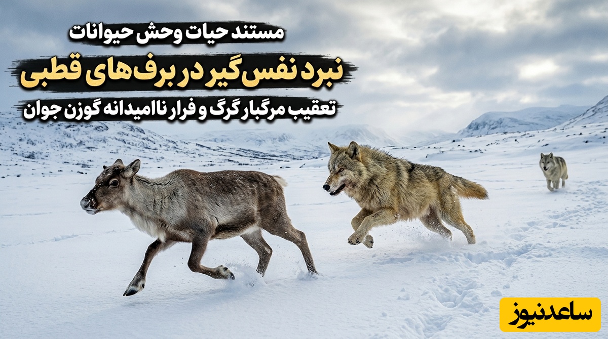 (ویدئو) مستند حیات وحش حیوانات/ نبرد نفس‌گیر در برف‌های قطبی؛ تعقیب مرگبار گرگ و فرار ناامیدانه گوزن جوان