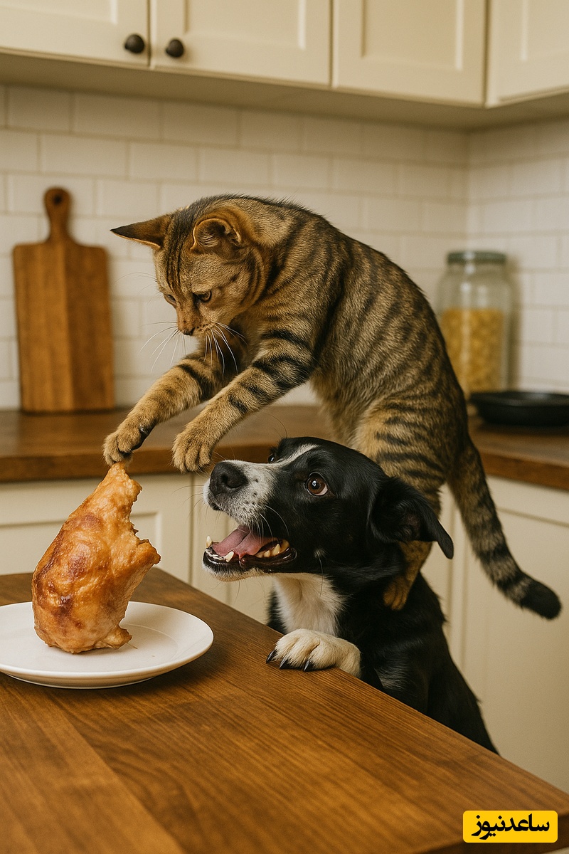 دست به یکی شدن باورنکردنی سگ و گربه برای دزدی غذا از آشپزخانه / عملیات ویژه کبری 11؛ مگه میشه مگه داریم؟